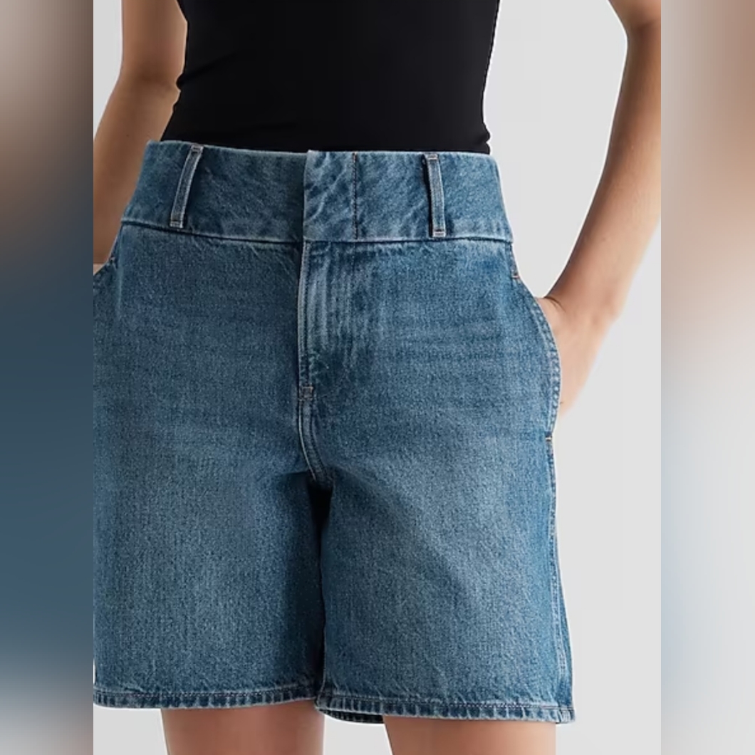High Waisted 90's Wide Waistband Bermuda Jean Shorts